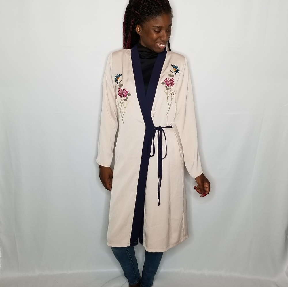 Topshop Tiger Embroidered Long Kimono Duster